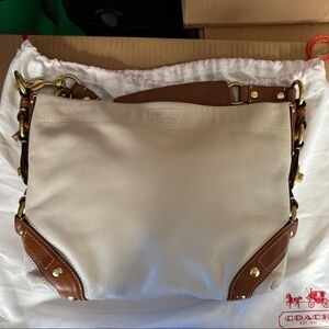 Coach Cream and Brown Genuine Leather Shoulder Bag